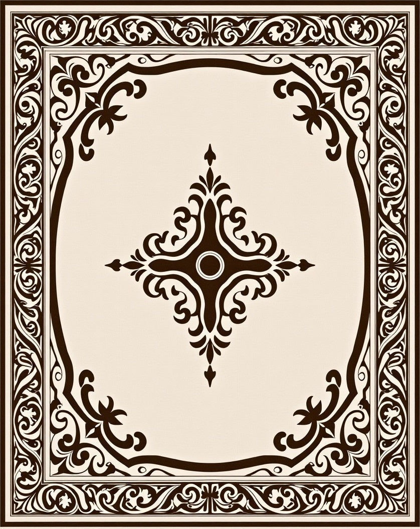 Brown Ivory Vintage Scroll Medallion Rug