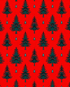 Festive Evergreen Tree Red Background Rug