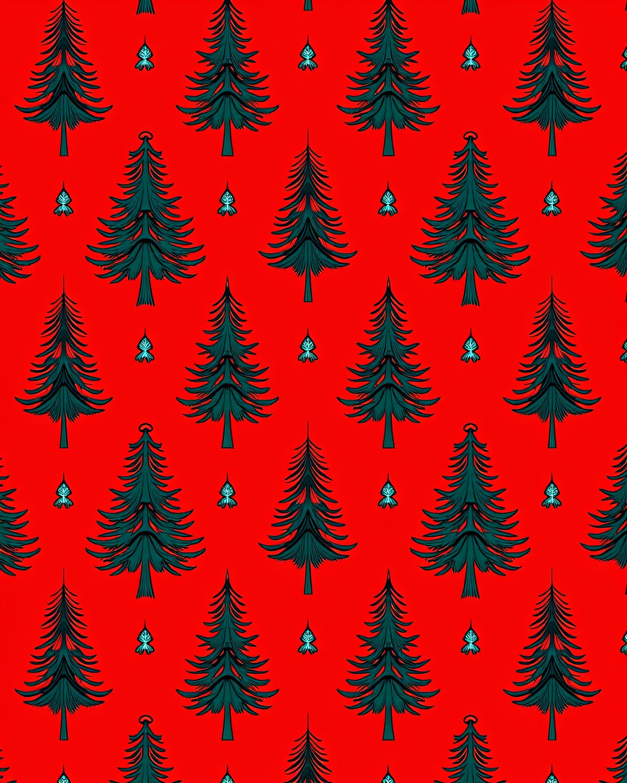 Festive Evergreen Tree Red Background Rug
