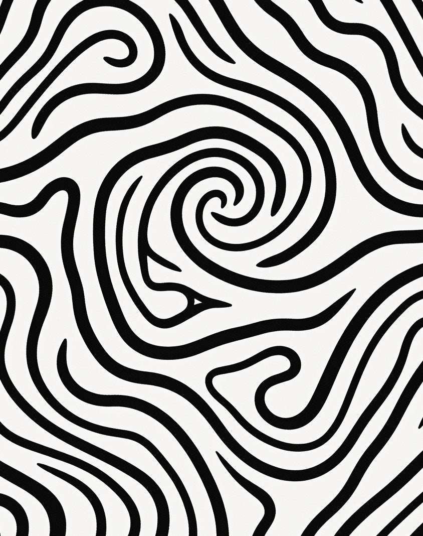 Bold Black Swirl Abstract Rug