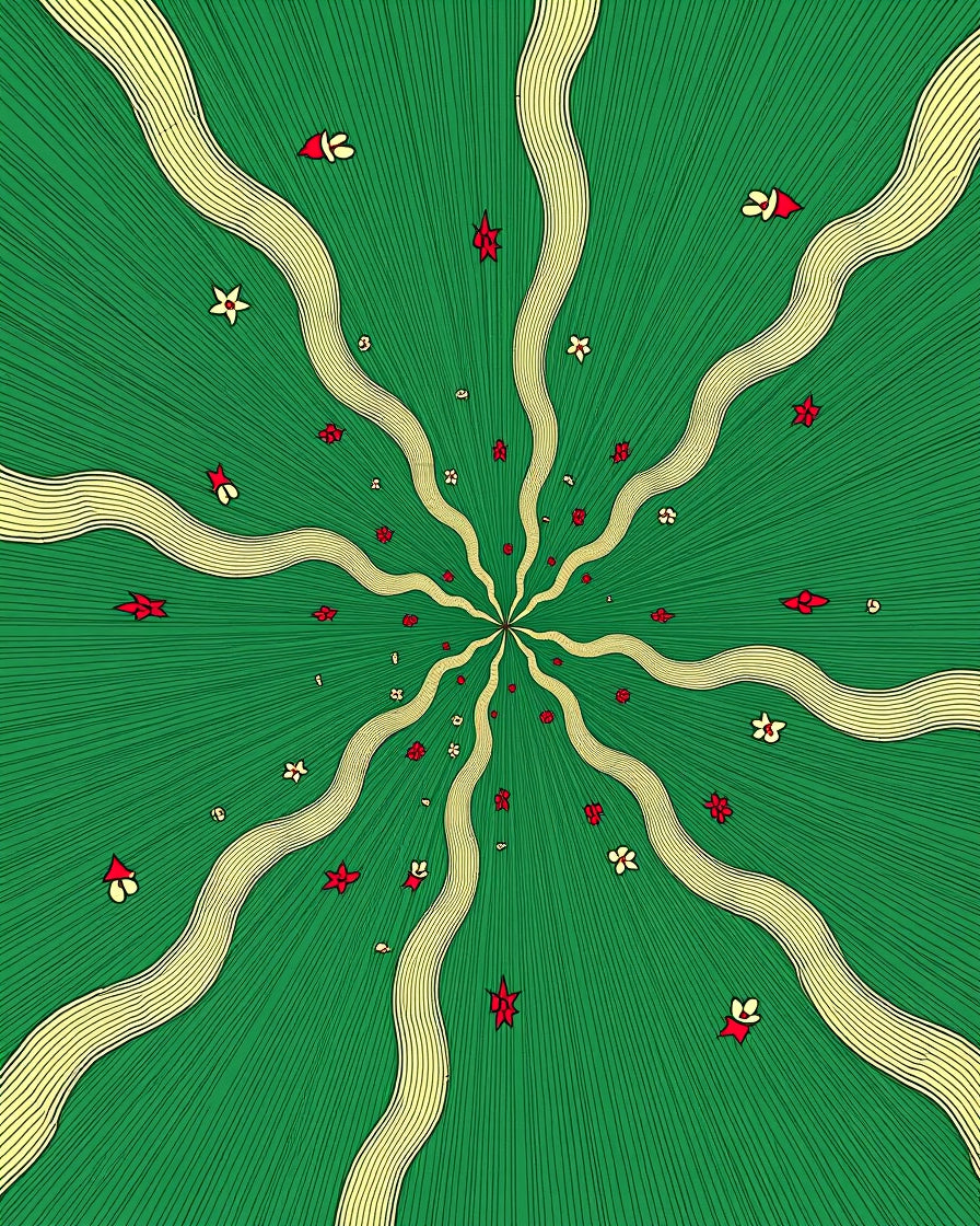 Radiant Yellow Swirl Red Flower Rug