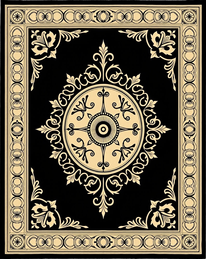Black and Gold Medallion Border Rug