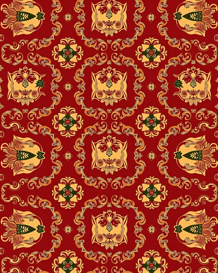 Crimson Gold Floral Crests Rug