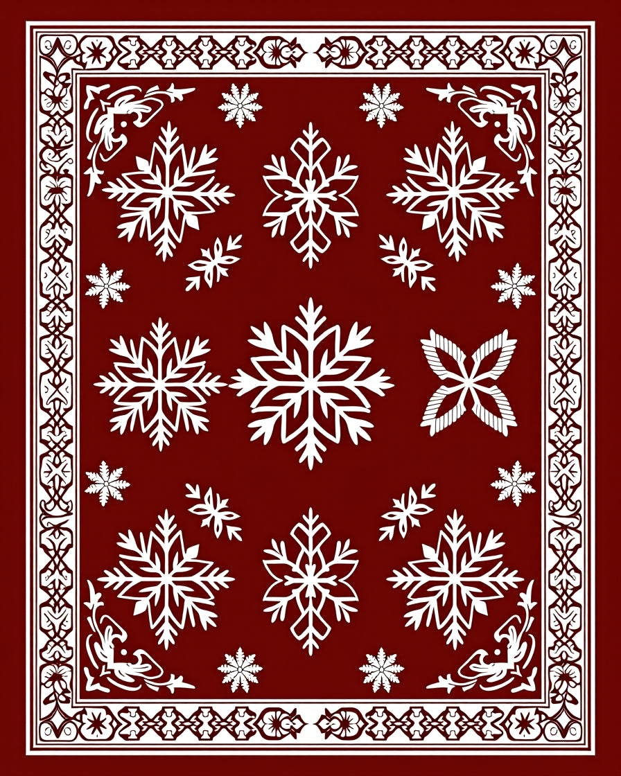 Deep Red Snowflake Border Rug