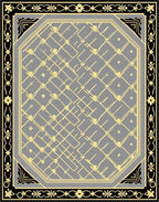 Gray and Black Ornate Border Rug