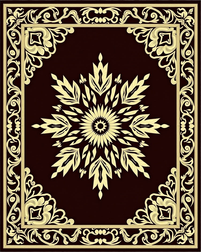Golden Floral Medallion Border Rug