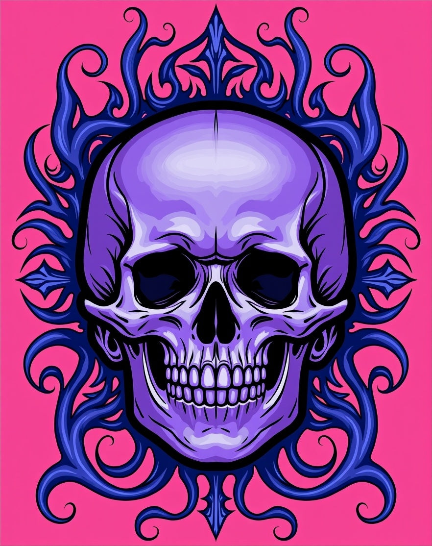 Purple Skull With Blue Swirls Accent Rug