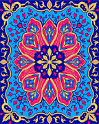 Vibrant Pink Blue Yellow Floral Mandala Rug