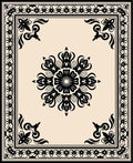Ornate Black Cream Floral medallion Rug