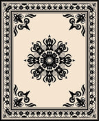 Ornate Black Cream Floral medallion Rug