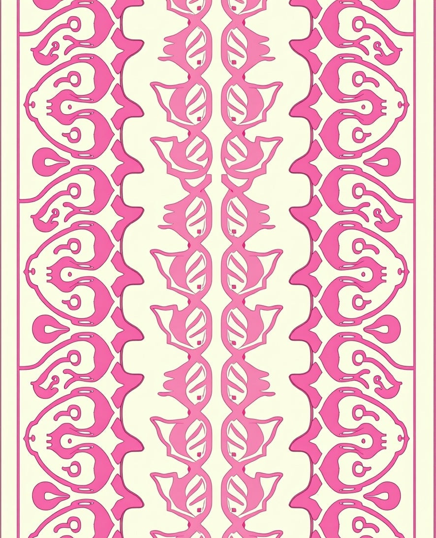 Pink Vintage Scroll Border Rug