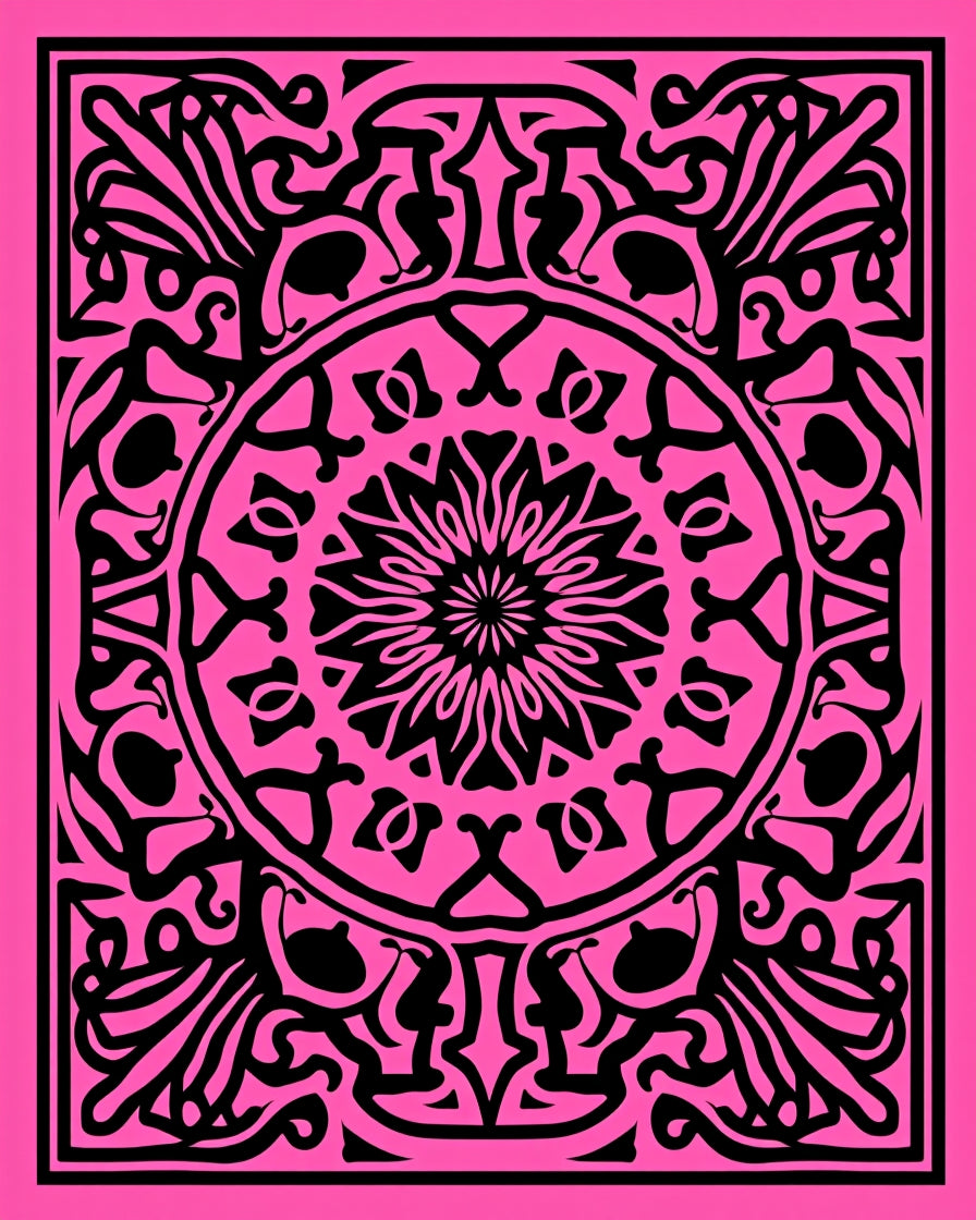Vibrant Pink Black Mandala Ornament Rug