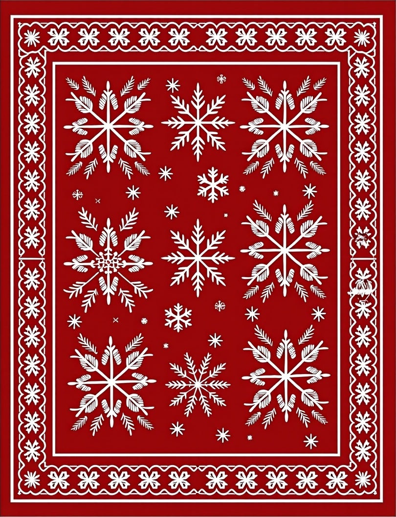 Red Snowflakes Bordered Rug