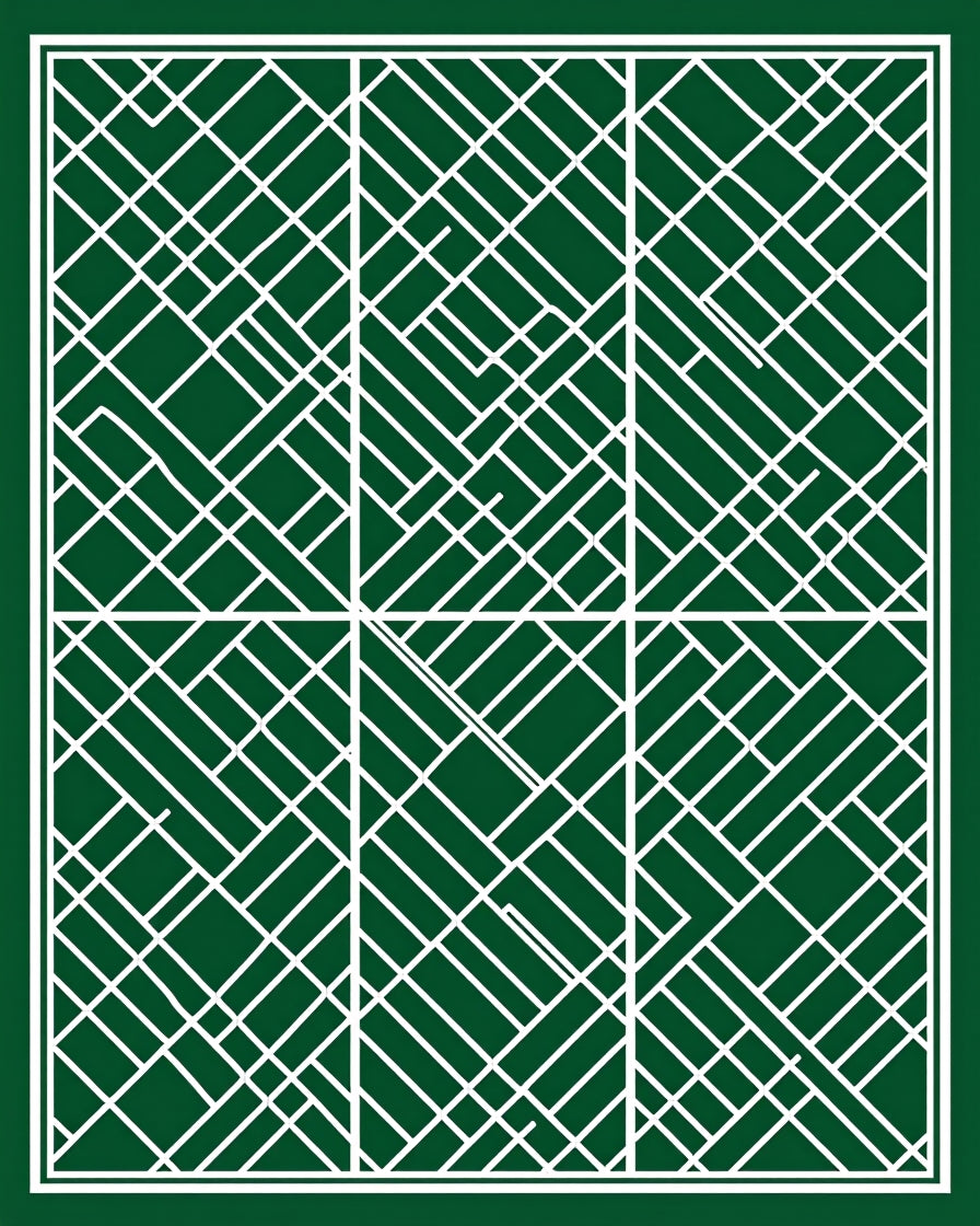 Green White Geometric Linear Grid Rug