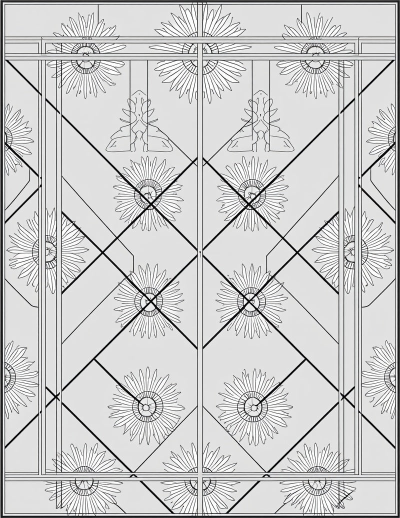 Art Deco White Daisy Geometric Overlay Rug