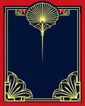Navy Gold Art Deco Fan Border Rug