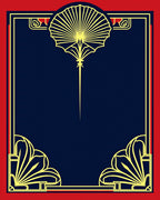 Navy Gold Art Deco Fan Border Rug