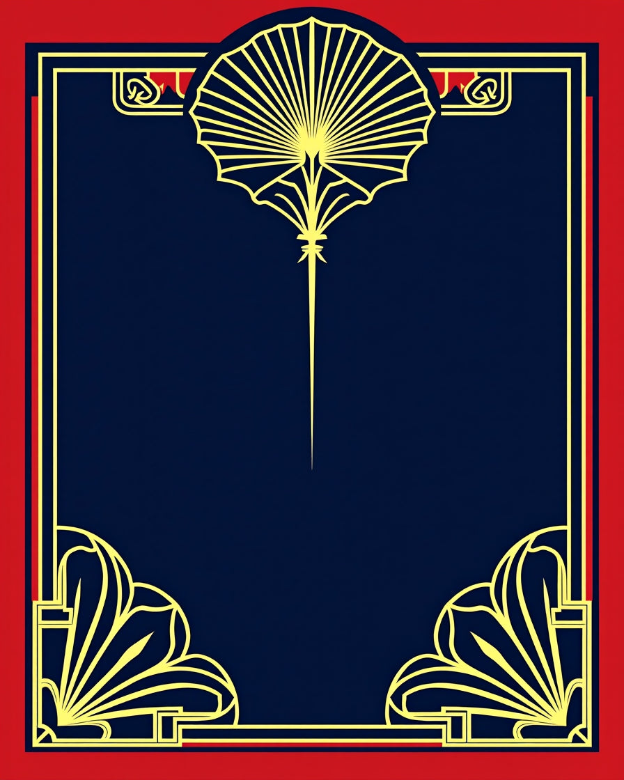 Navy Gold Art Deco Fan Border Rug