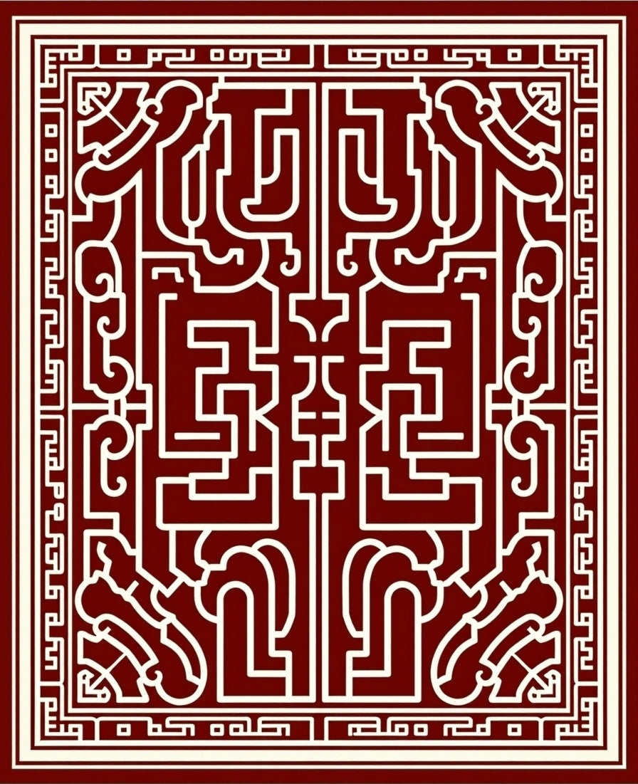 Crimson Cream Labyrinth Art Rug