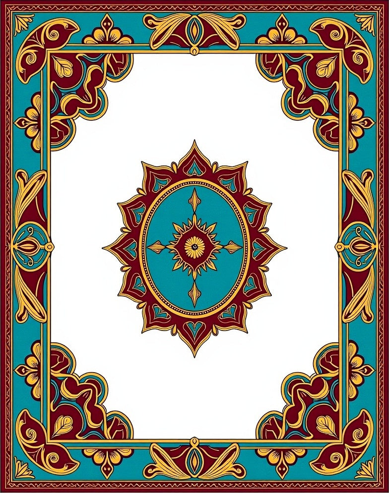 Victorian Teal Red Gold Medallion Rug