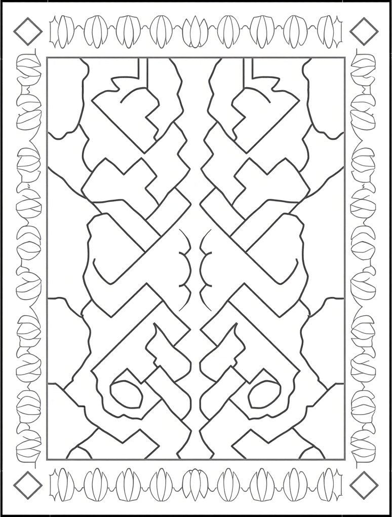 Abstract Black White Geometric Interlocking Shapes Rug