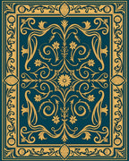 Ornate Teal Floral Scrollwork Rug