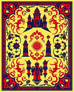 Vibrant Red Blue Pagoda Medallion Rug