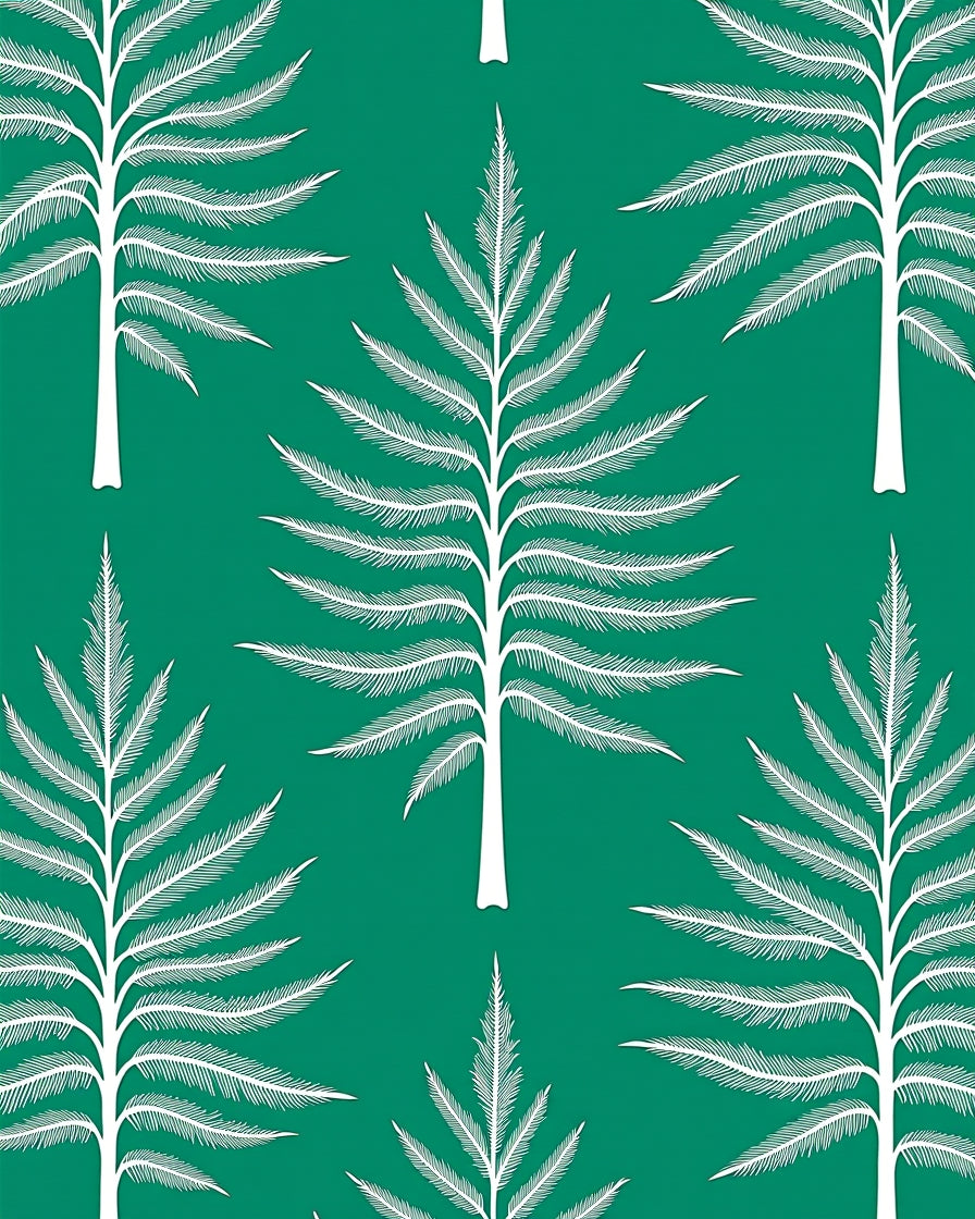 White Palm Tree Tropical Emerald Rug