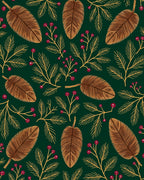 Vintage Brown Leaf Berry Twig Rug