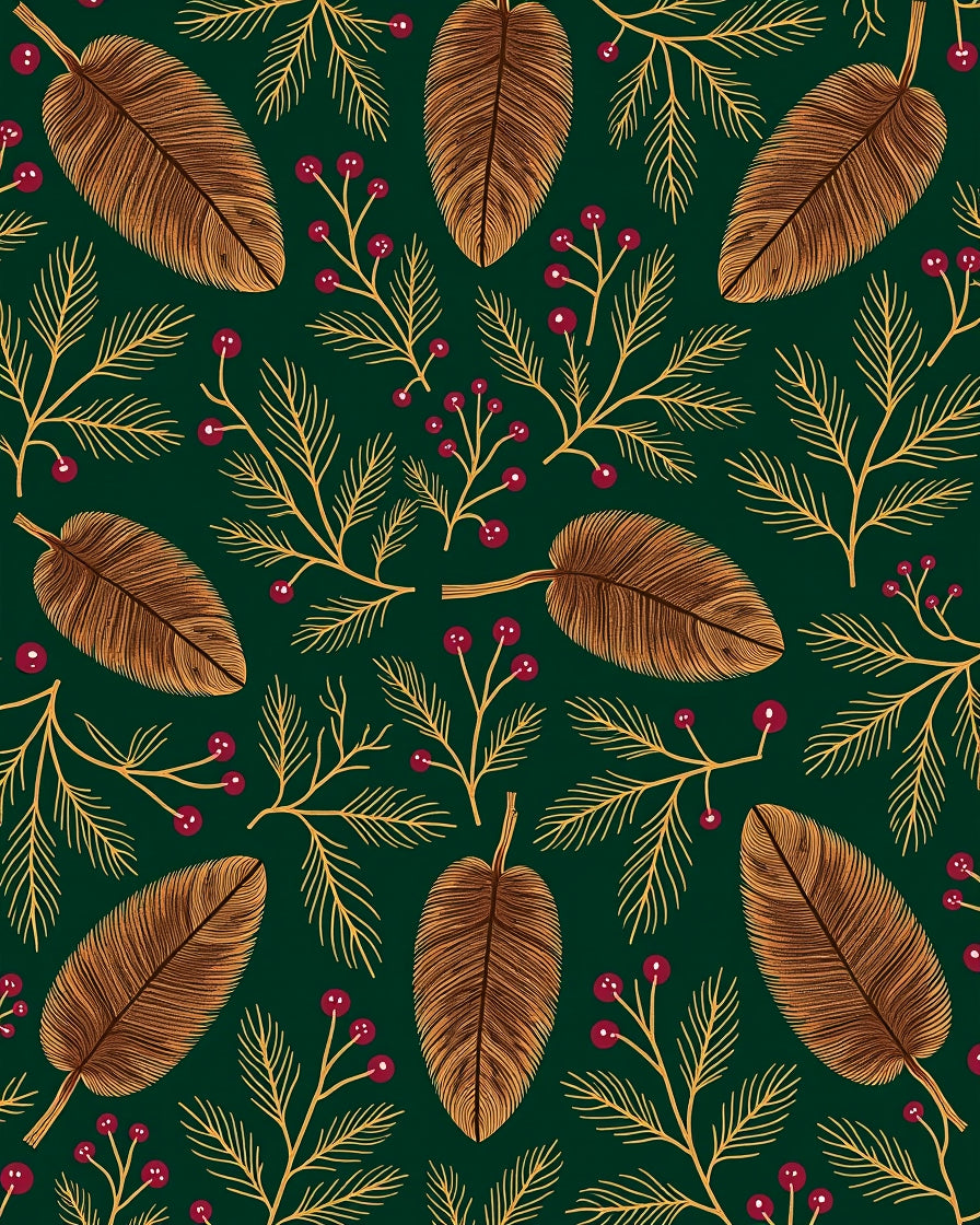 Vintage Brown Leaf Berry Twig Rug