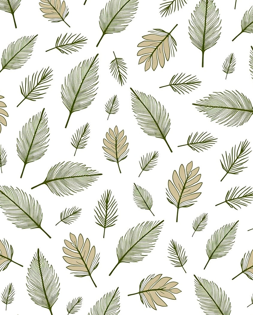 Green Beige Palm Leaf Repeating Pattern Rug
