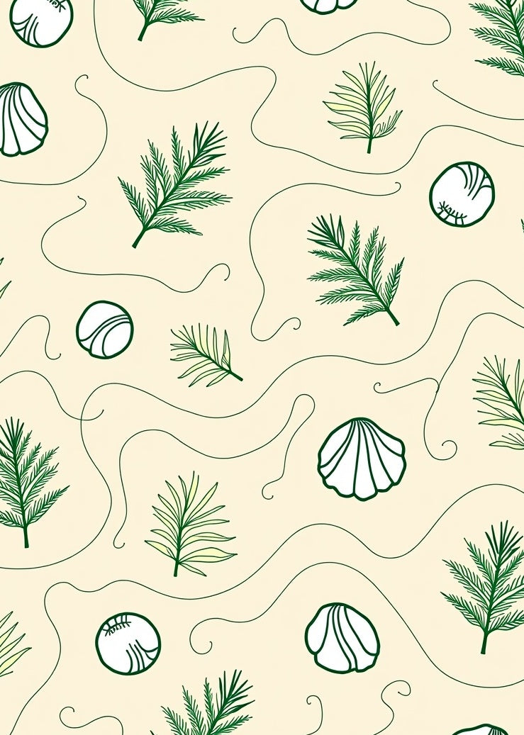 Green Fern Seashell Outline Rug