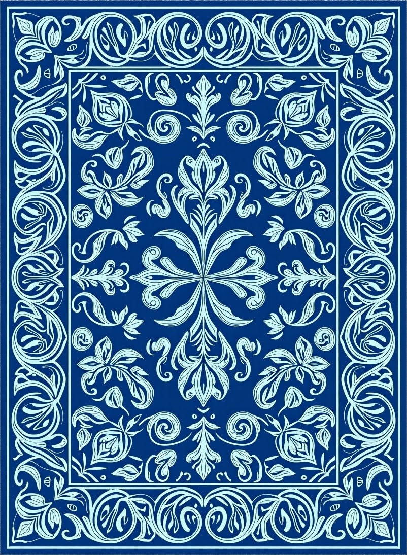 Elite Blue Floral Filigree Medallion Rug