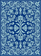 Elite Blue Floral Filigree Medallion Rug