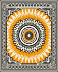 Radiant Orange Sunburst Mandala Frame Rug