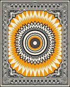 Radiant Orange Sunburst Mandala Frame Rug