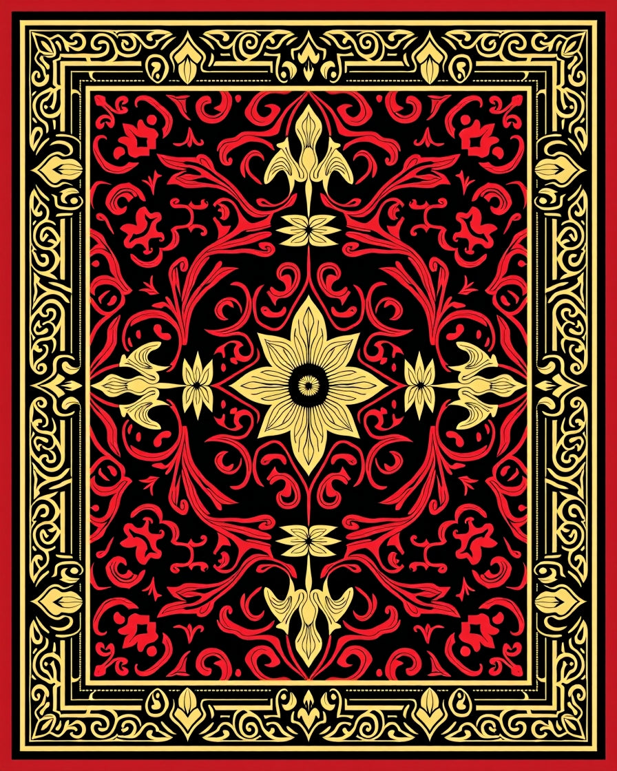Bold Red Yellow Floral Jacobean Rug