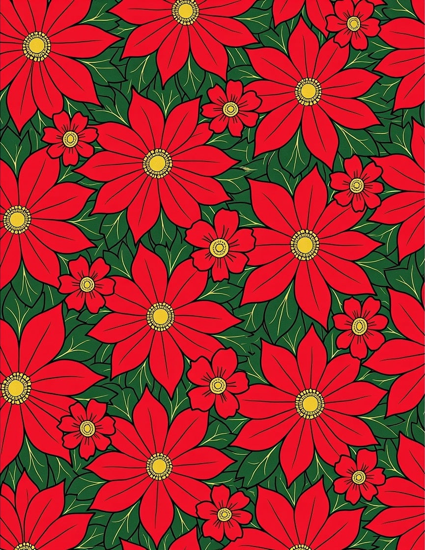 Vibrant Red Poinsettia Garland Rug