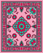 Pink Turquoise Elaborate Floral Medallion Rug