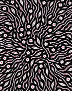Black Pink White Floral Waves Rug