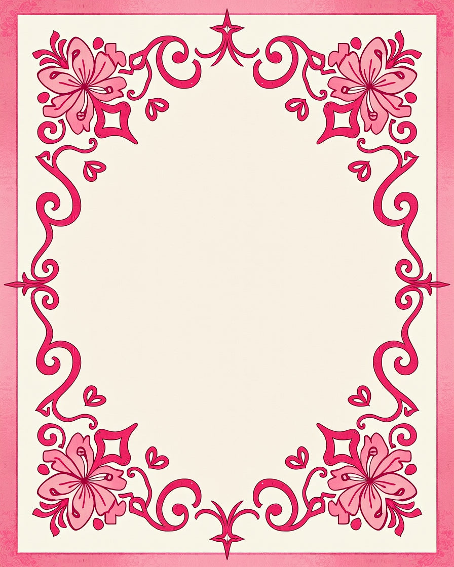 Fuchsia Floral Swirl Corner Frame Rug