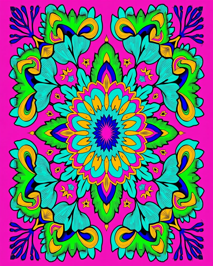 Vibrant Tropical Bloom Mandala Rug