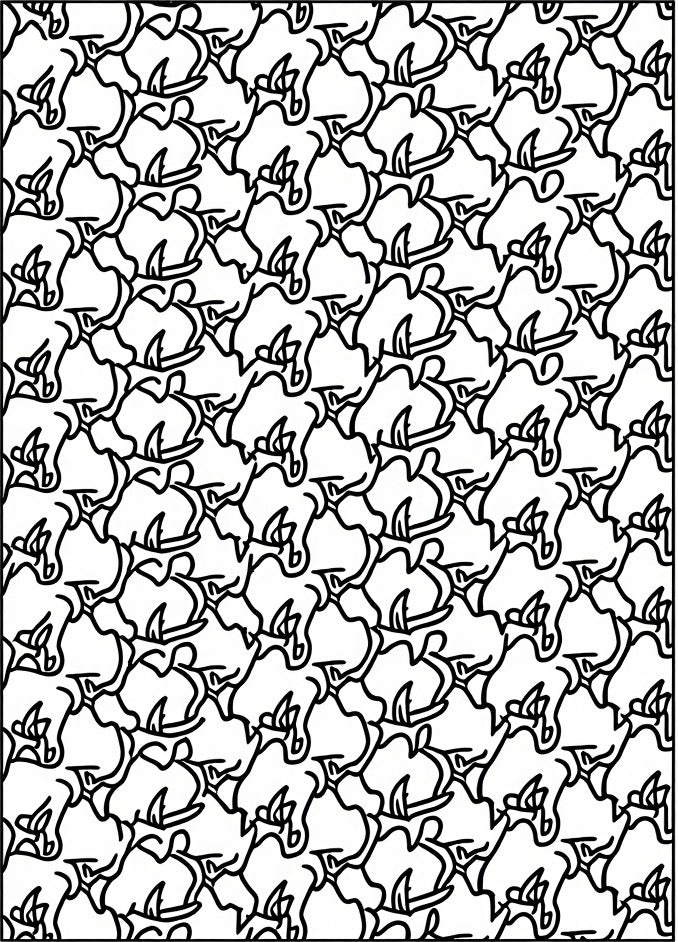 Whimsical Black Rhino Outline Rug