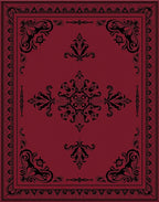 Rich Crimson Black Ornamental Border Rug
