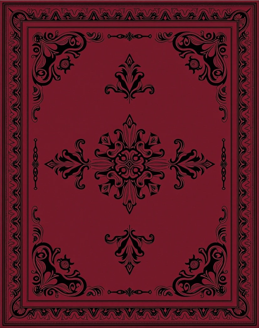 Rich Crimson Black Ornamental Border Rug
