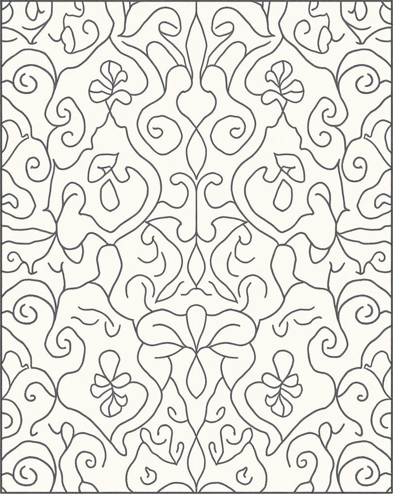 Classic Cream Charcoal Floral Damask Rug