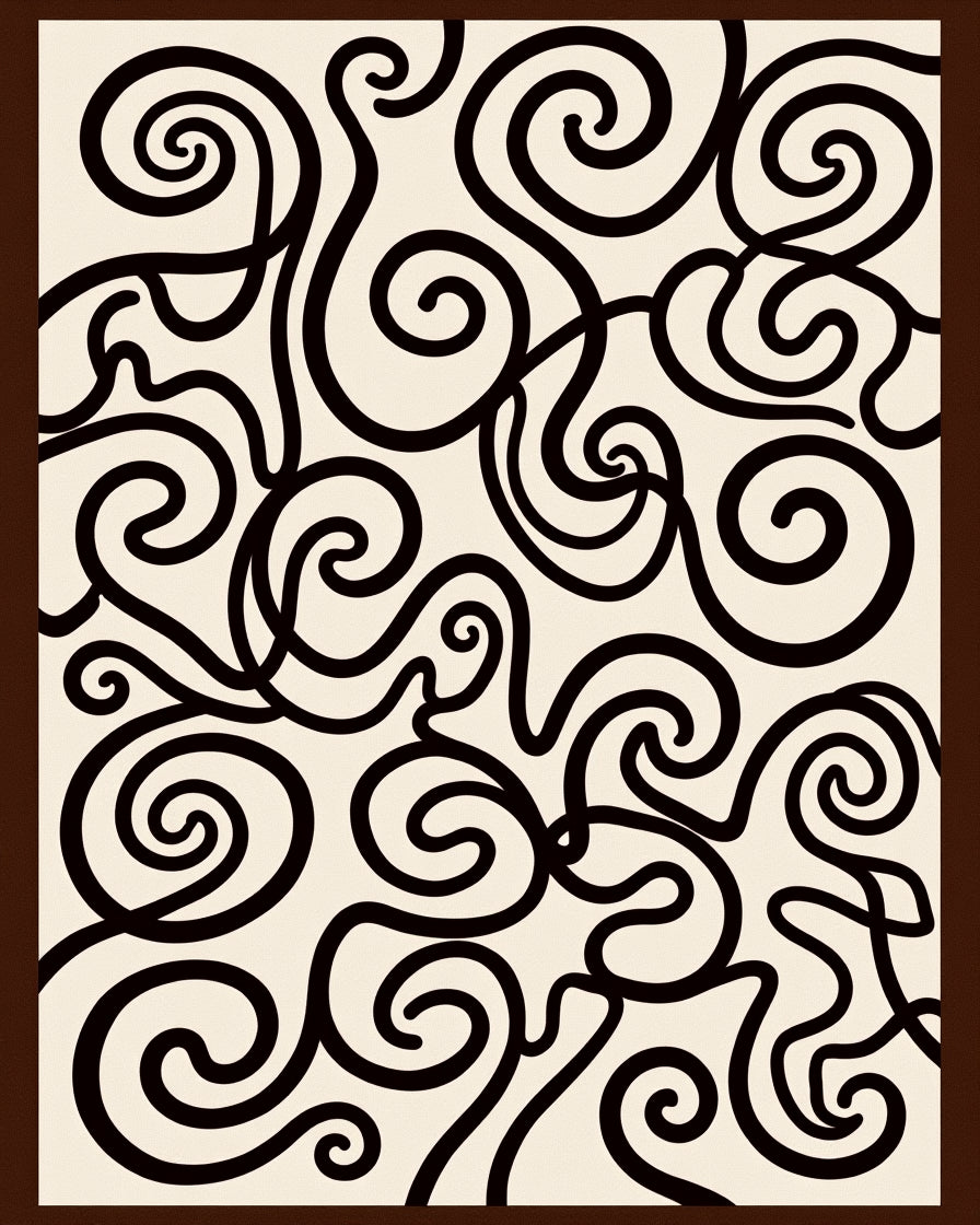 Cream Black Swirls Abstract Rug