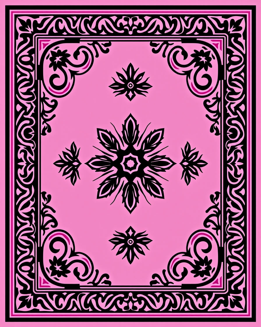 Bold Pink Floral Scroll Medallion Rug