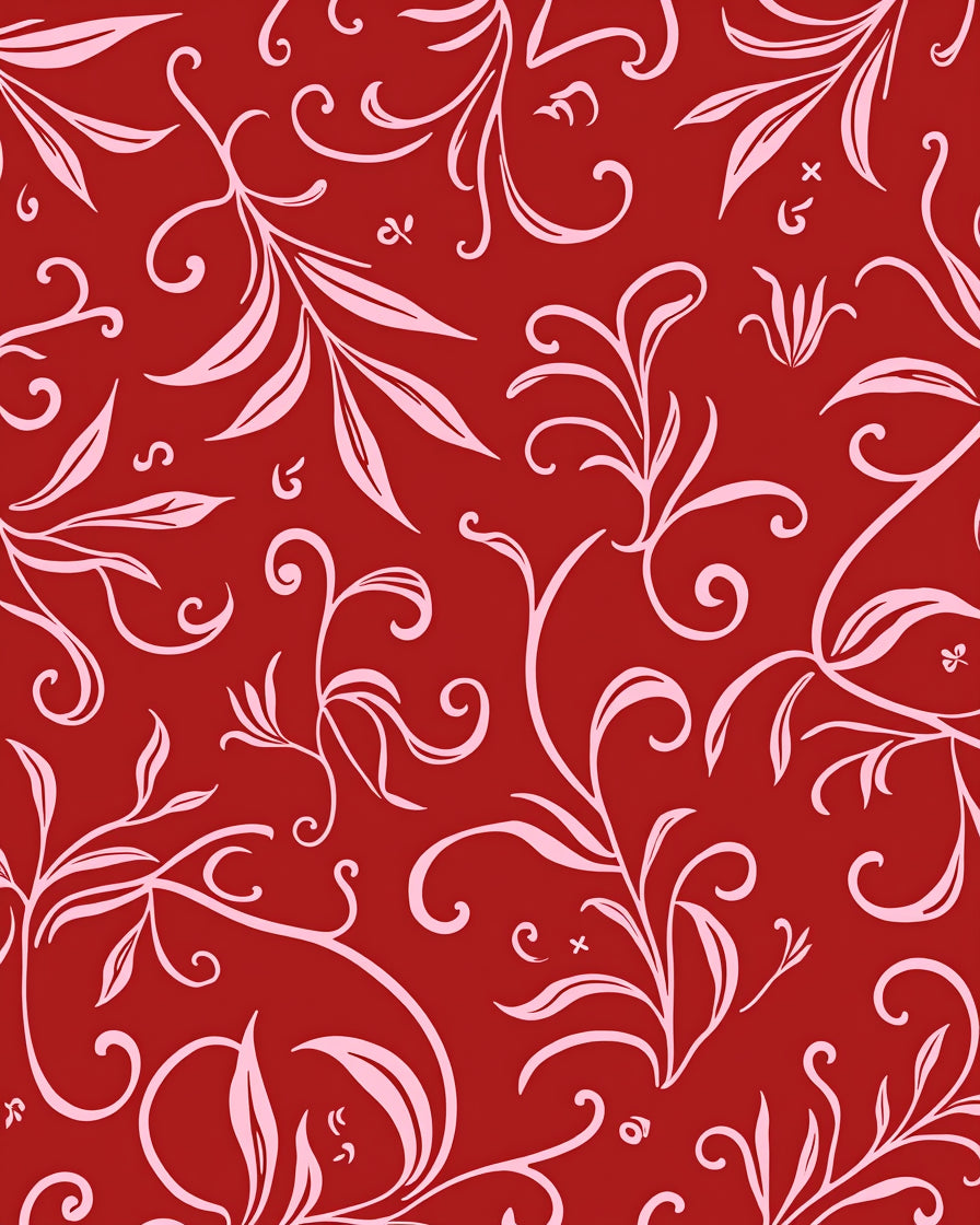 Crimson Light Pink Floral Swirls Rug