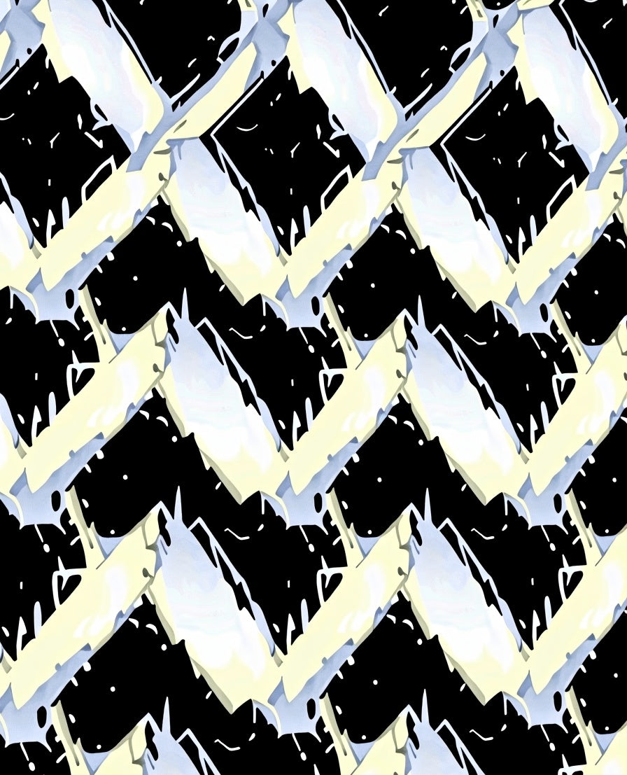 Abstract Black White Yellow Interlocking Shapes Rug